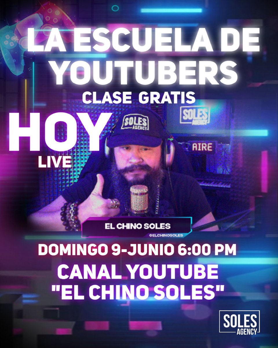 En @Soles_agency aportamos conocimiento y herramientas profesionales para el uso del video como lenguaje comunicacional en estos nuevos tiempos, nos vemos hoy en mi canal de #YouTube "El Chino Soles"  #LaEscuelaDeYoutubers