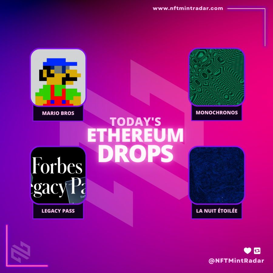 🚀Don't miss out on the hottest Ethereum mints of the day!🚀

🗓9th Jun

🟣@mariobrosNFT -0.008☰ 
🟣<a href="/heeey_eth/">heeey.eth</a> -0.05☰
🟣<a href="/lphaCentauriKid/">a.c.k.</a> - 0.3☰ 
🟣@ForbesNFT -0.33☰ 

#NFT #NFTs #NFTCommunity

Check it out now ⬇
buff.ly/4ay76nL