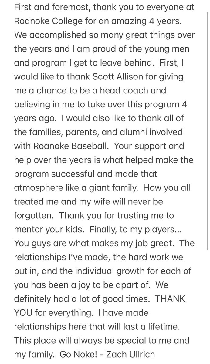 To my Roanoke Family: