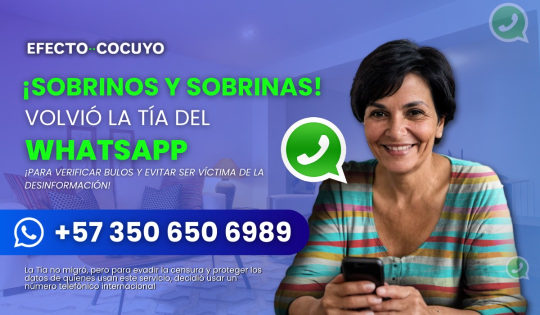 EfectoCocuyo's tweet photo. 💁‍♀️Soy #LaTíaDelWhatsApp, me sumo al equipo de #EfectoCocuyo para ayudar, de una forma práctica y fácil, a verificar bulos y decirte si esa cadena que te llegó es cierta o es puro cuento chino.

En este🧵te doy más detalles sobre mi⬇️ https://t.co/JbYHUCXPU9