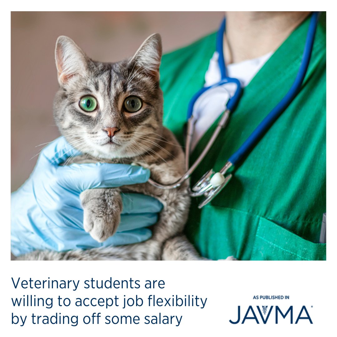 AVMAJAVMA's tweet photo. Companion animal–focused veterinary students would prefer to find working arrangements that would allow them to work 4 days a week and closer to 40 hours per week, with 13 days of paid time off. Open access article: https://t.co/OVVHrPSJDb @cornellvet #veterinarystudents #salary https://t.co/HHe4HTKla2