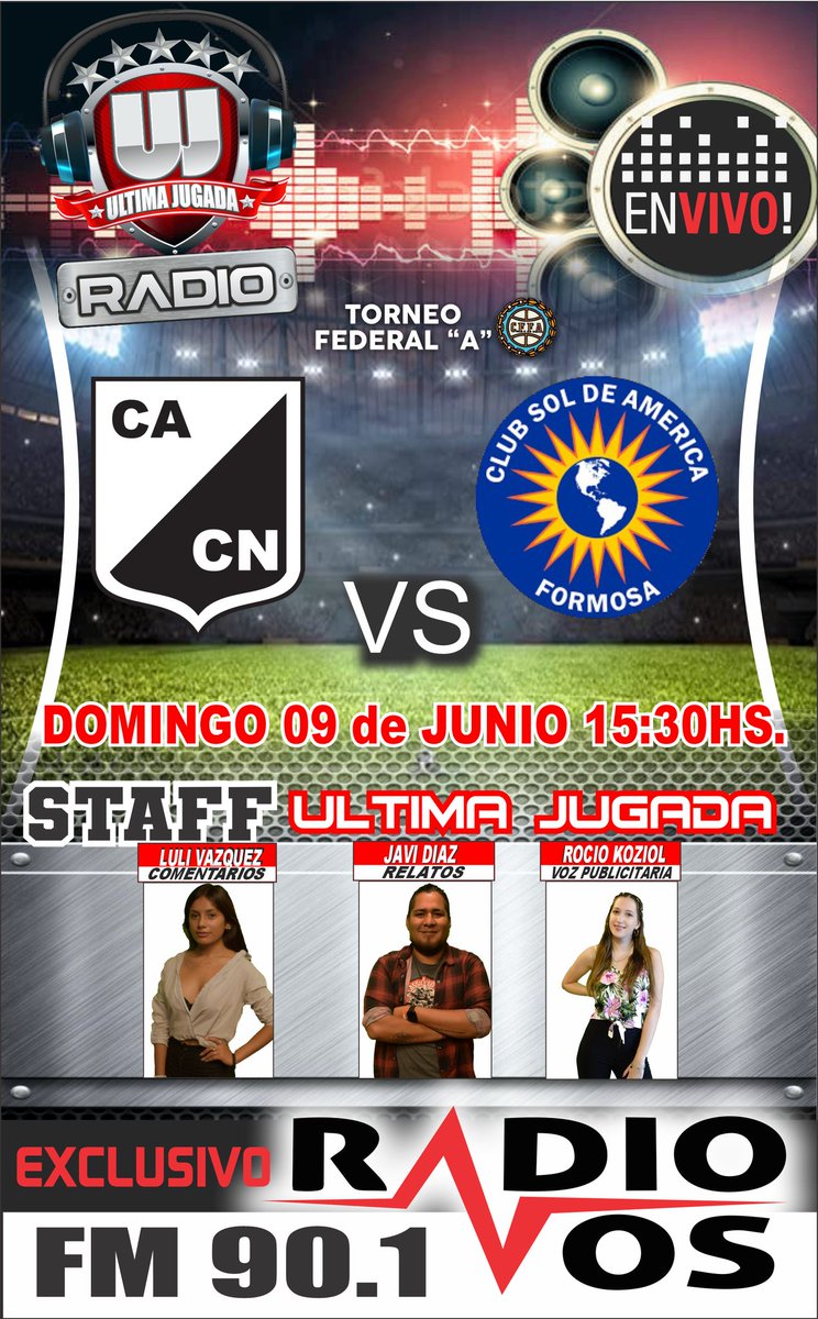 FEDERAL A POR LA 90.1 📻

No te pierdas el enfrentamiento  de #CentralNorte vs #SolAmerica ! 

Escuchá nuestra transmisión en vivo por Radio Vos y enterate de todo sobre el partido más esperado.

Sumate al partido desde las 15:30hs ⚽️

Hoy prendete🏆 por la 90.1