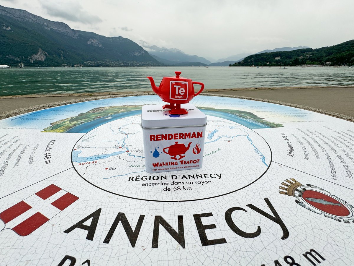 Mr_Sisson's tweet photo. The Teapot has landed in Annecy!
Special surprise for 2024 ...
come to Pixar's RenderMan talk Thursday ...
and get your very own!
#annecyfestival2024 #annecyfestival #annecy
#pixar #renderman @walkingteapot
#xpu #machineLearningDenoiser #narrowUseAI
#animation #vfx https://t.co/ubFvm8fgkw