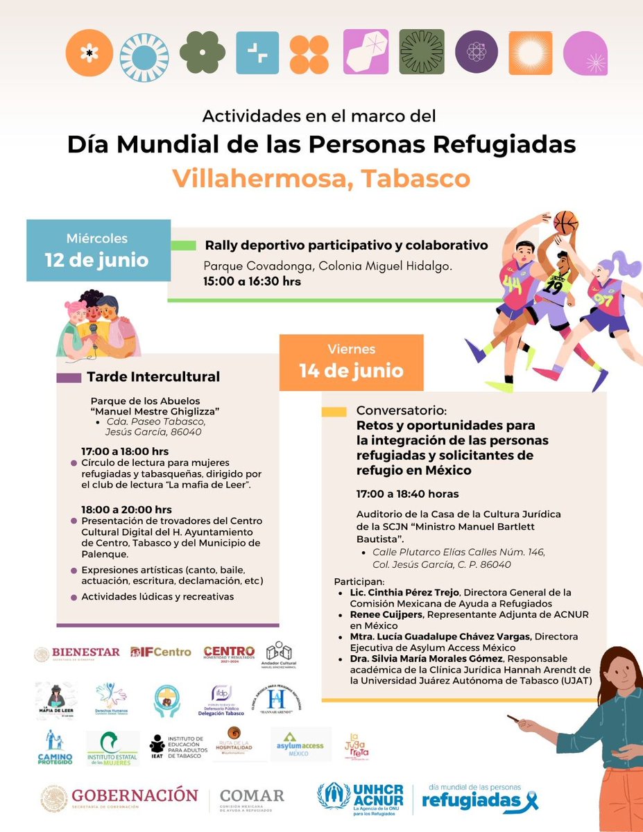 #Villahermosa
Forma parte de las actividades por el Día Mundial de las Personas Refugiadas:

¡Te esperamos con los brazos abiertos!