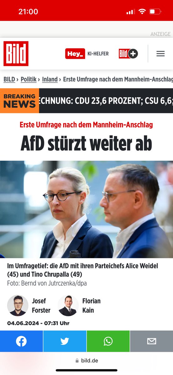 MelisaBerln's tweet photo. @ronzheimer Dabei hat die @BILD sich solche Mühe gegeben den Menschen weiß zu machen die AfD wär am Boden. Aber hätte mich auch gewundert wenn hier mal glaubwürdige News gedruckt würden. https://t.co/GJBSqDwYnU