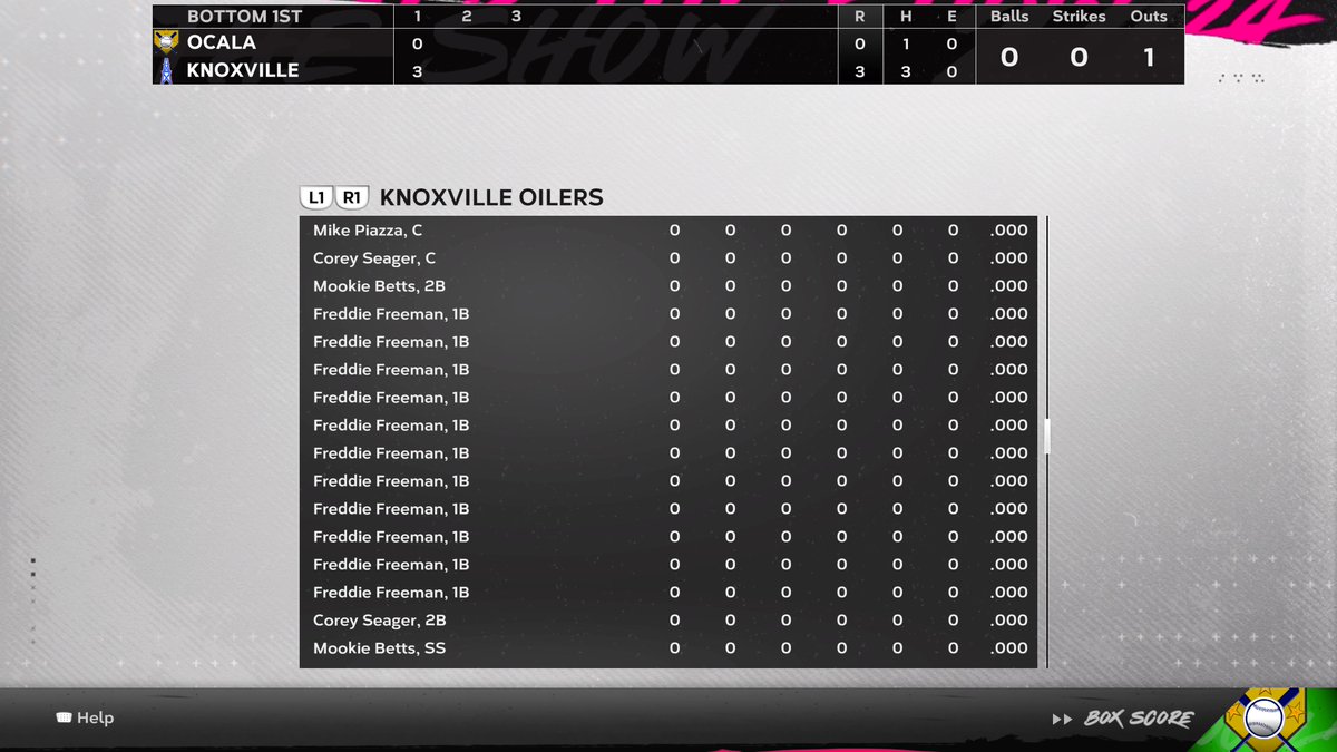 genghisjohn's tweet photo. hadnt played @MLBTheShow in weeks, figured I'd check out season 2 and immediately ran into a hacker.  Teleporting ball, game froze, he had the players in the box score a dozen times. https://t.co/TF37X5VJEf