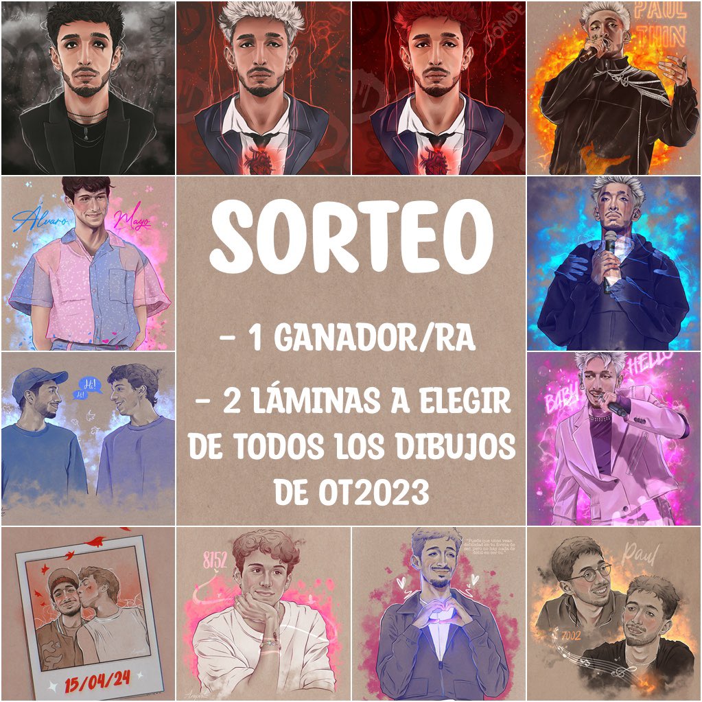 anipeitz's tweet photo. ⚠️SORTEO DIBUJOS OT2023⚠️

✍🏻 2 ILUSTRACIONES A ELEGIR DE OT2023 ✨

🔸Pasos a seguir:
-Sígueme @anipeitz 
-Da RT y LIKE a esta publicación. 
-Menciona a 2 personas.

El sorteo finalizará el Domingo 16 y el Lunes diré el/la ganador/ra. 

¡Muchísima suerte!🍀 https://t.co/nfsy4hQufG