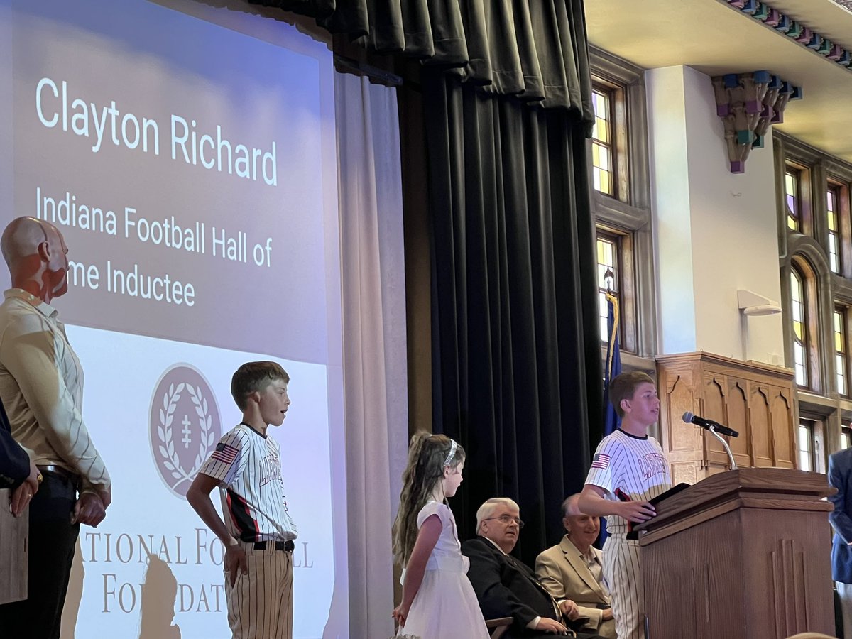 samueltking's tweet photo. Former McCutcheon, Michigan QB (and longtime MLB pitcher) Clayton Richard inducted into the Indiana Football Hall of Fame by his kids. Amazing induction speech by his son Cashton. https://t.co/b3HhPVwKF9