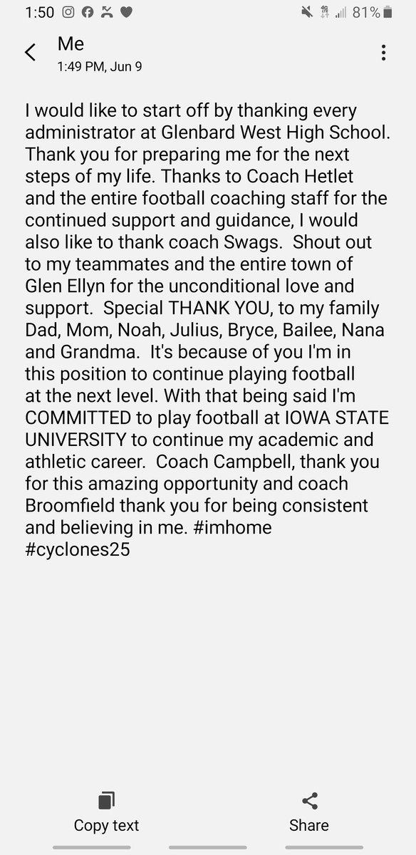 MasonEllens's tweet photo. 100%COMMITTED
IOWA STATE UNIVERSITY
@CycloneFB
@ISUMattCampbell 
@Coach_Broom 
@DerekHoodjer 
@HitterFootball @EDGYTIM 
@IamClint_C @247Sports @MohrRecruiting 
@PrepRedzoneIL 
@LemmingReport 
@HSFBscout @AllenTrieu 
@BOOMfootball https://t.co/SHBsq7PnJN