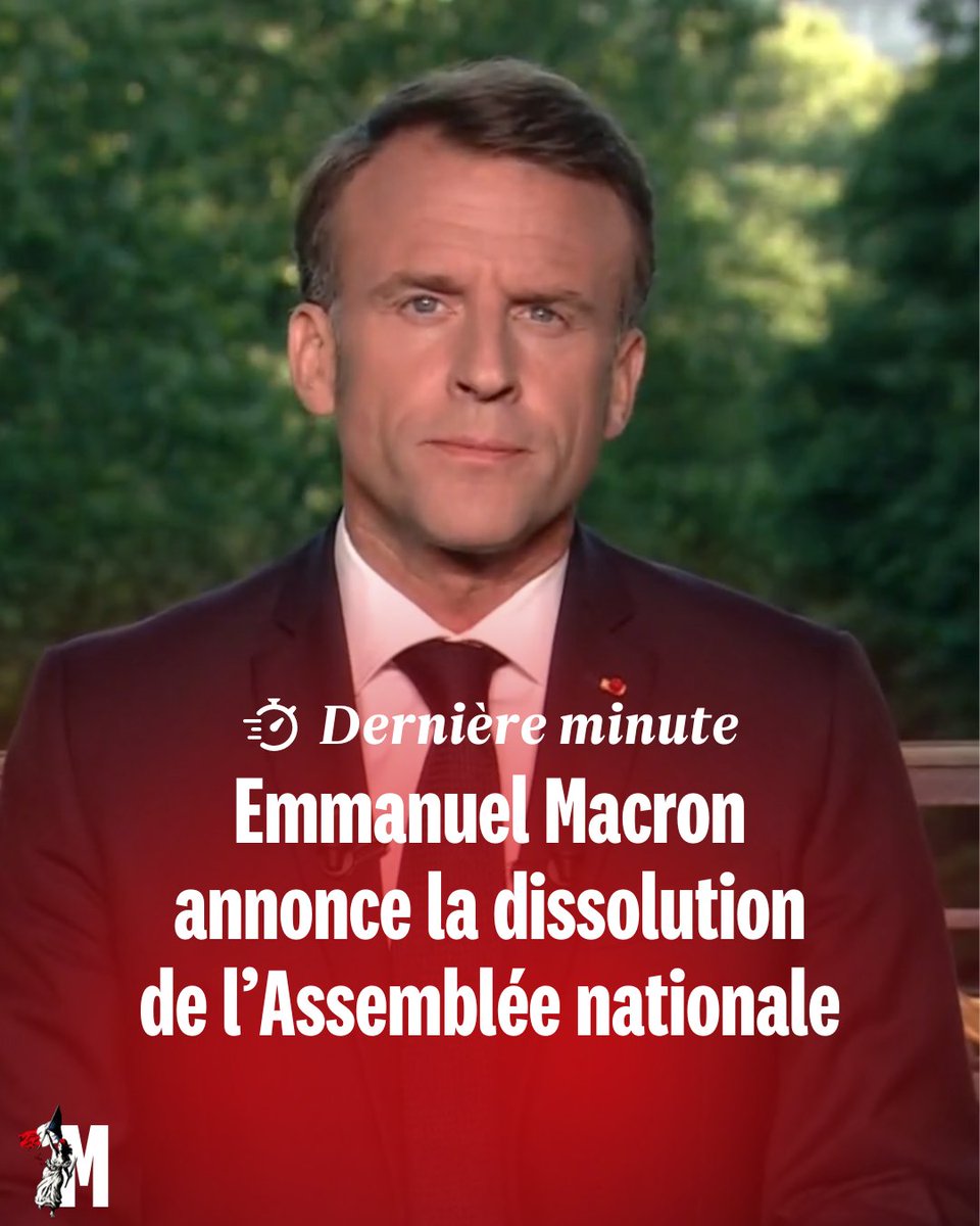 MarianneleMag's tweet photo. 🟥 Dans son allocution, le président de la République a annoncé la dissolution de l'Assemblée nationale
Notre direct ➤ https://t.co/0zxgRTb2SQ https://t.co/ck0XYIYv3N