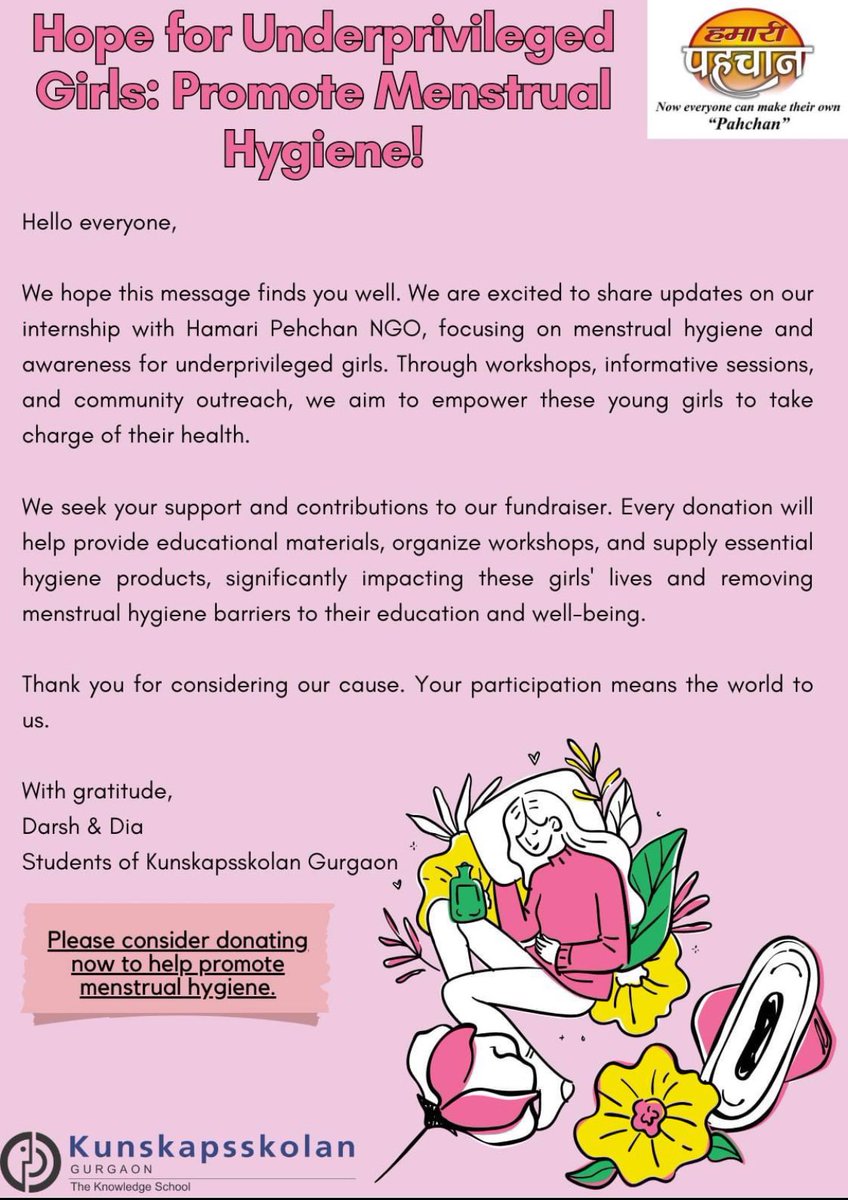 jainjayesh's tweet photo. My children, Darsh and Dia, are working on a summer internship project with Hamari Pehchan NGO, focusing on menstrual hygiene for underprivileged girls. Please consider donating to the cause.

https://t.co/NHqxFdt7xE
or 
https://t.co/4PfRu6KFc0 https://t.co/wPJSJ5VNwI