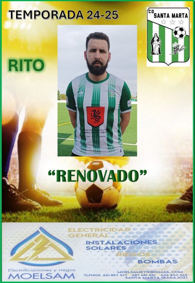 CD_SantaMarta's tweet photo. 🗣️ RENOVACIÓN

👉🏽Acuerdo de renovación un año más con nuestro eterno capitán, jugador con más partidos en la historia del Club. Todavía atesora muchísimo fútbol en sus piernas. A por otra grandísima temporada. Mucha suerte capitán!! 💪🏼💚🤍 https://t.co/jT1TD29Z1o