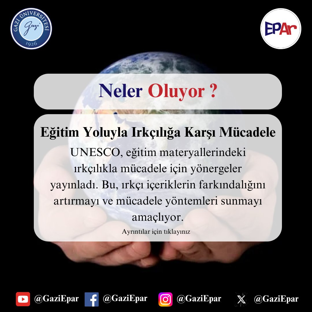 Gazi Üniversitesi Eğitim Politikaları Uygulama ve Araştırma Merkezi olarak yapmış olduğumuz "Neler Oluyor?" başlıklı nisan ayı Bültenimize  gazi-epar.gazi.edu.tr/view/page/2956… bağlantısından ulaşabilirsiniz