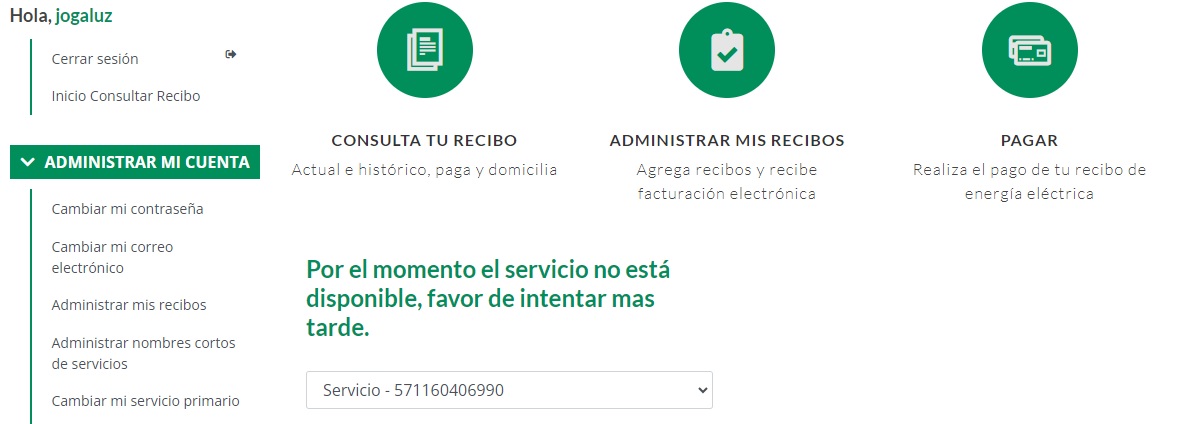 blaurora's tweet photo. Hola @CFE_Contigo me toca pagar mi recibo de luz, entro a MI ESPACIO CFE y me indica que el servicio no está disponible; sin embargo tengo otras cuentas vinculadas a ese mismo espacio y sin problema he podido verificar los otros recibos de luz https://t.co/AzqrFO8csa