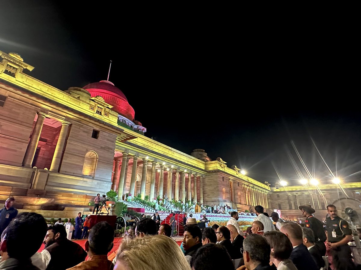 ShombiSharp's tweet photo. A privilege to witness the swearing-in of the Prime Minister &amp; Union Council of Ministers of India at Rashtrapati Bhawan, the Presidential Palace. Looking forward to continued strong partnerships for peace &amp; sustainable prosperity with the new Government of India #SDGs! 
🇮🇳🇺🇳🌏 https://t.co/3UQDyZNPyQ