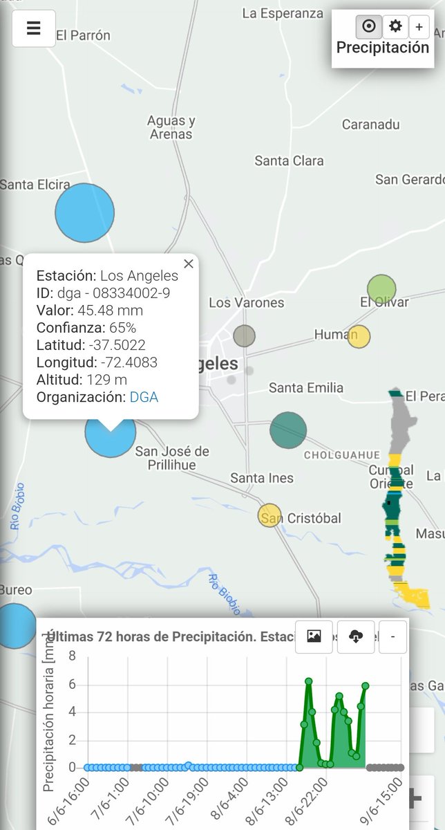 45,48mm de lluvia ☔ en las últimas 24 horas en #LosAngelesCL, María Dolores registra 58mm en el mismo tiempo. Se prevee muy baja intensidad de lluvias para esta tarde y noche. #Temporal #Ciclon #Clima #Chile