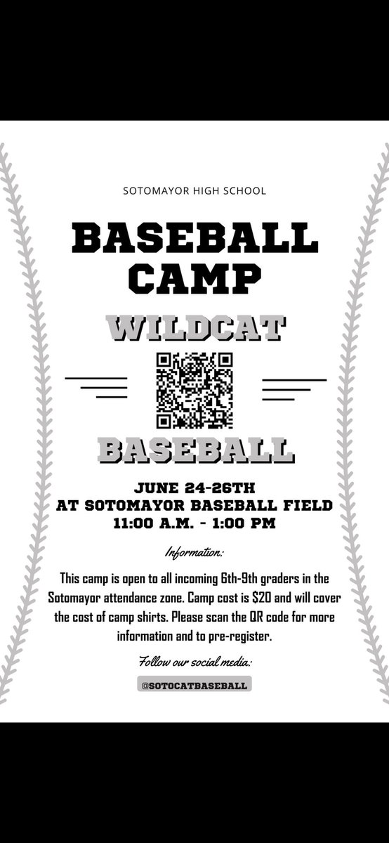 Coach Behnsch (@coachzbehnsch) on Twitter photo Reminder: Sotomayor Baseball camp has been pushed back to June 24th. If you already registered, you are good to go for the new date. If you already paid the $40, an extra camp shirt will be provided. <a href="/Coach_MOrales/">Juan Morales</a> <a href="/SOTOCATBASEBALL/">SOTOMAYOR WILDCAT BASEBALL</a> <a href="/NISDSotomayor/">Sotomayor High School</a> Reminder: Sotomayor Baseball camp has been pushed back to June 24th. If you already registered, you are good to go for the new date. If you already paid the $40, an extra camp shirt will be provided. <a href="/Coach_MOrales/">Juan Morales</a> <a href="/SOTOCATBASEBALL/">SOTOMAYOR WILDCAT BASEBALL</a> <a href="/NISDSotomayor/">Sotomayor High School</a>