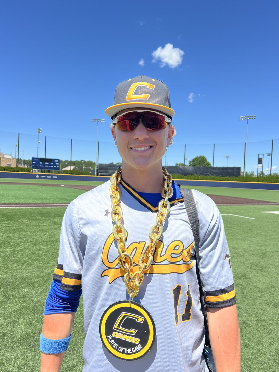 canesGL2025's tweet photo. ‼️ Championship Alert ‼️ 

The boys, not expecting to play this weekend brought up the 🏆 winning the championship 10-0 vs 18u Sluggers Select in the @PastimeBaseball Irish ☘️ Elite

Player of Weekend @payton_book 
10-14 (.714) | 3 (2B) | 3B | 4 RBI | 6 R and a win in final 4! https://t.co/dspC6cu1id