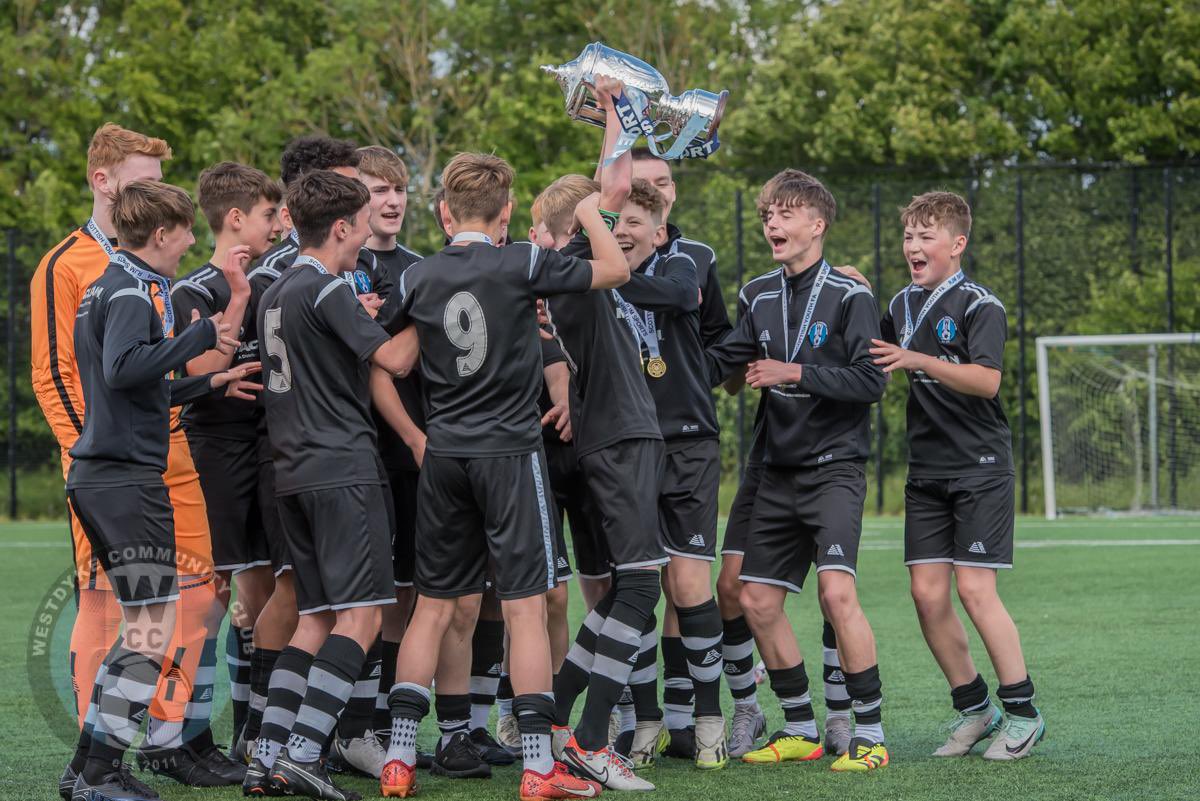 westdykecc's tweet photo. Well done to our U14s CC team @westdyke2010 who picked up their third trophy of the season, winning the Tom Young Cup (3rd / 4th Scottish Cup play off) today! Well done, lads! 🩵🤍🖤 #WeAreAllWestdyke https://t.co/5PmIhZcg7q