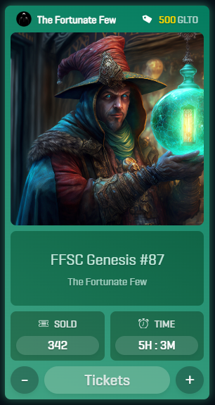 FortunateFewNFT's tweet image. ⚫️#FFSC Genesis Raffle #60/150 Coming to a close tonight and the competition is fierce with over 300 Tickets sold!

~ Owning one of these exclusive #NFT's gives you equal share of the FFSC Treasury Assets raised from these raffles and access to our governance system where any