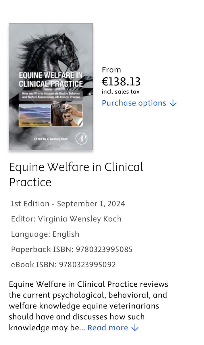 MariaRorvang's tweet photo. This brand new book is available online with @ElsevierConnect 🎉 Dr Camie Heleski and I wrote chapter 7 on “How horses perceive their world” follow the link to shop the book with a discount code: https://t.co/77obkzKsI8
#equitationscience #equinewelfare #veterinarypractice https://t.co/rKQX8CUqig