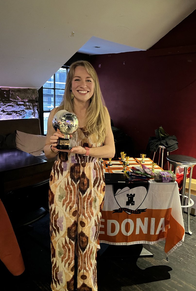Edinburgh Caley Awards Night 🏆 

Next up is the Ballon D’Or.  

This award recognises the player who received the most POTM awards! 

After returning from injury, winger Jane MacRae was a standout performer week in week out scoring goals and creating chances! 

#mtc #awardsnight