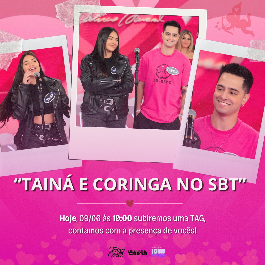 AcessoTaina's tweet photo. É HOJE! Borá de TAG daqui a pouco? 👀

Tainá e Coringa vão participar do Programa do Silvio Santos e com isso  vamos subir uma tag às 19h!

Use a TAG durante o programa para comentar e participe dos mutirões. Contamos com vocês!

TAINÁ E CORINGA NO SBT

@eutainacosta @loud_victor https://t.co/GWmTmsmP3Y