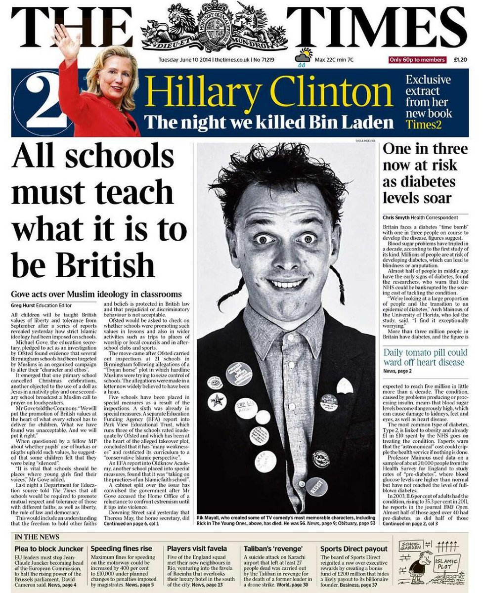 Ten years since we lost #rikmayall Still seems like yesterday. From #TheYoungOnes to #Bottom via #anamericanwerewolfinlondon he was just brwilliant. And the best front page to announce the sad news in #thetimes
