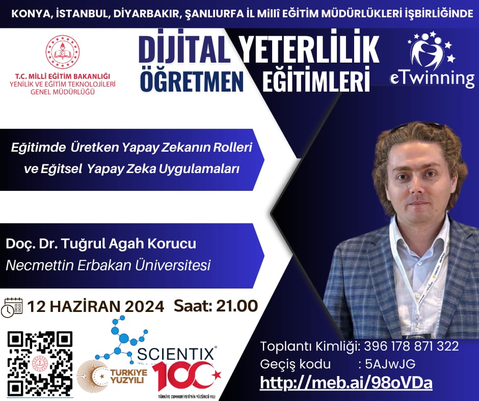 📢 Konya İstanbul Diyarbakır Şanlıurfa İl Milli Eğitim Müdürlükleri işbirliği ile “Dijital Yeterlilik Öğretmen Eğitimleri” kapsamında çevrim içi eğitimlerimize bekliyoruz.