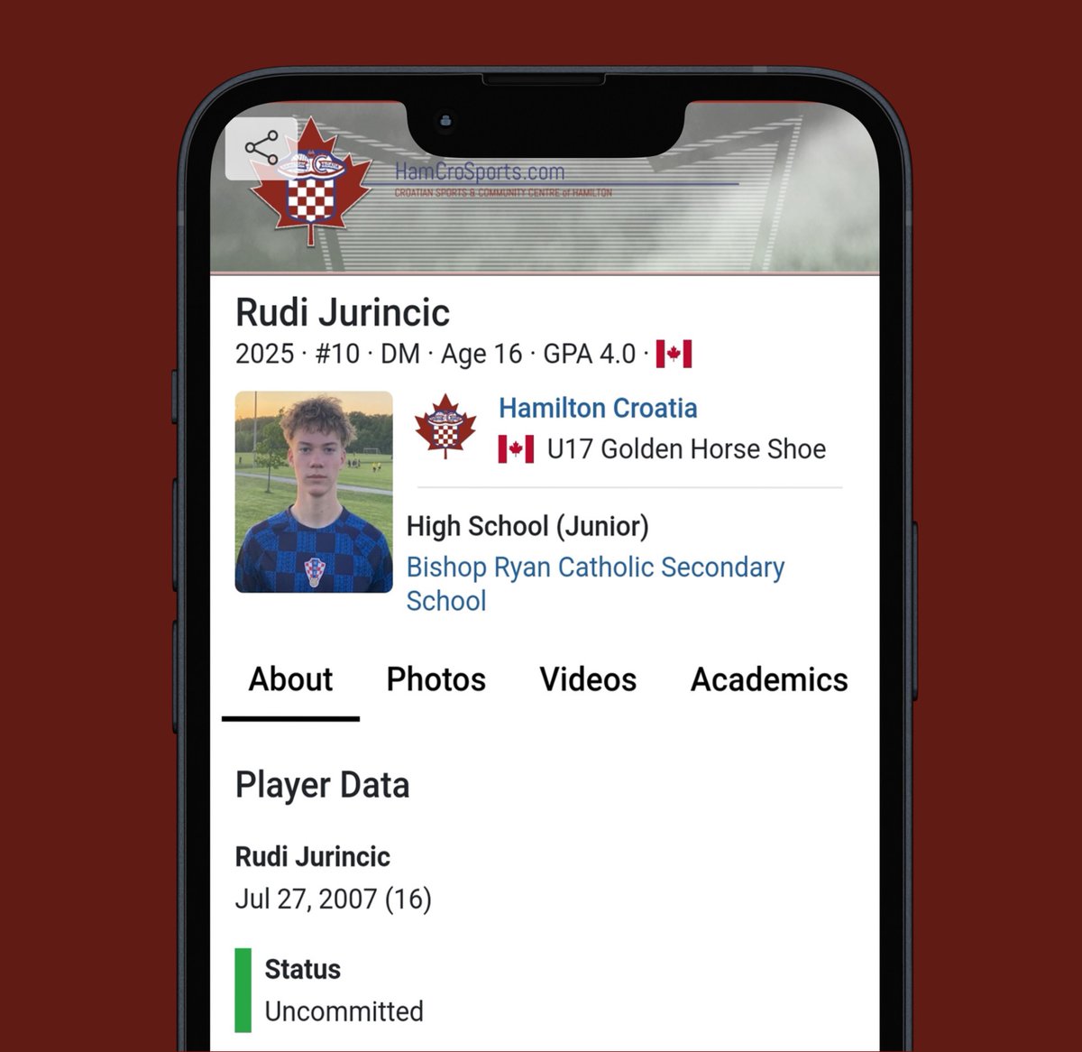💥Player Spotlight: <a href="/RudiJurincic/">Rudi Jurincic</a>

⚽️ 2025 · Defensive Midfielder
🏟️ <a href="/hamiltoncroatia/">Hamilton Croatia</a>
📍 Canada

🔗 internespo.com/profile/rudi-j…

#Coaches: Take a look at Rudi’s player profile; he's eager to compete at the next level!

#ECNL #ECNLBoys #CollegeSoccer