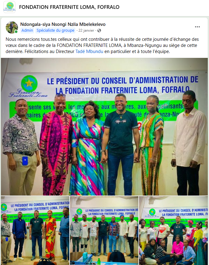 FOFRALO's tweet photo. Activités du Président du Conseil d'Administration @NdoSiya du 19/01 au 03/02/24 au siège de @FOFRALO à Mbanza-Ngungu. Echanges des vœux avec les membres de la Fondation, les collaborateurs, les apprenants et les partenaires locaux le 20-01-24 à la paroisse Sacré-Cœur et autres. https://t.co/yjnkHQBo3M