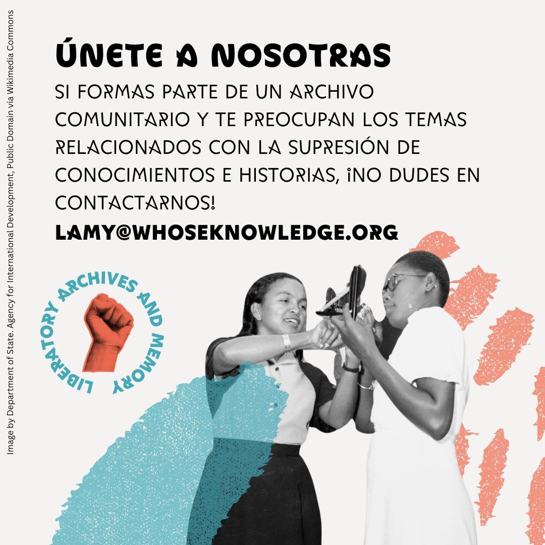 WhoseKnowledge's tweet photo. Si eres parte de un archivo comunitario y te preocupa la supresión de los conocimientos y las historias, ¡síguenos! Aprende más sobre el programa y cómo re-imaginamos prácticas archivísticas más liberadoras y críticas.

https://t.co/QSaVEz6eQh https://t.co/FSTLCV26eu