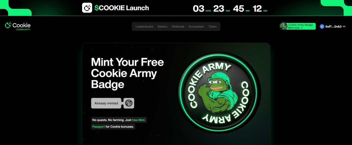 🚀🚀🚀FALTAM 4 DIAS!🚀🚀🚀

Dia 13 de Abril soltei um tutorial completo para vocês fazer o airdrop da @Cookie3_com. 🎯🎯🎯

Pois bem, a data para o launch esta chegando, e eles soltaram um free mint que pode ser obrigatório para receber o airdrop! 🪂🪂🪂

Acessem: