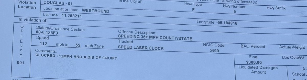 NSP_TroopA's tweet photo. Troopers just stopped this driver for traveling 112mph in a 55mph zone on West Dodge Road  and 132nd Street. More than twice the speed limit on a public roadway is a willful disregard for the safety of other drivers on the road and yourself.   Please make better choices. #NSP282 https://t.co/R4CuiwOEXz