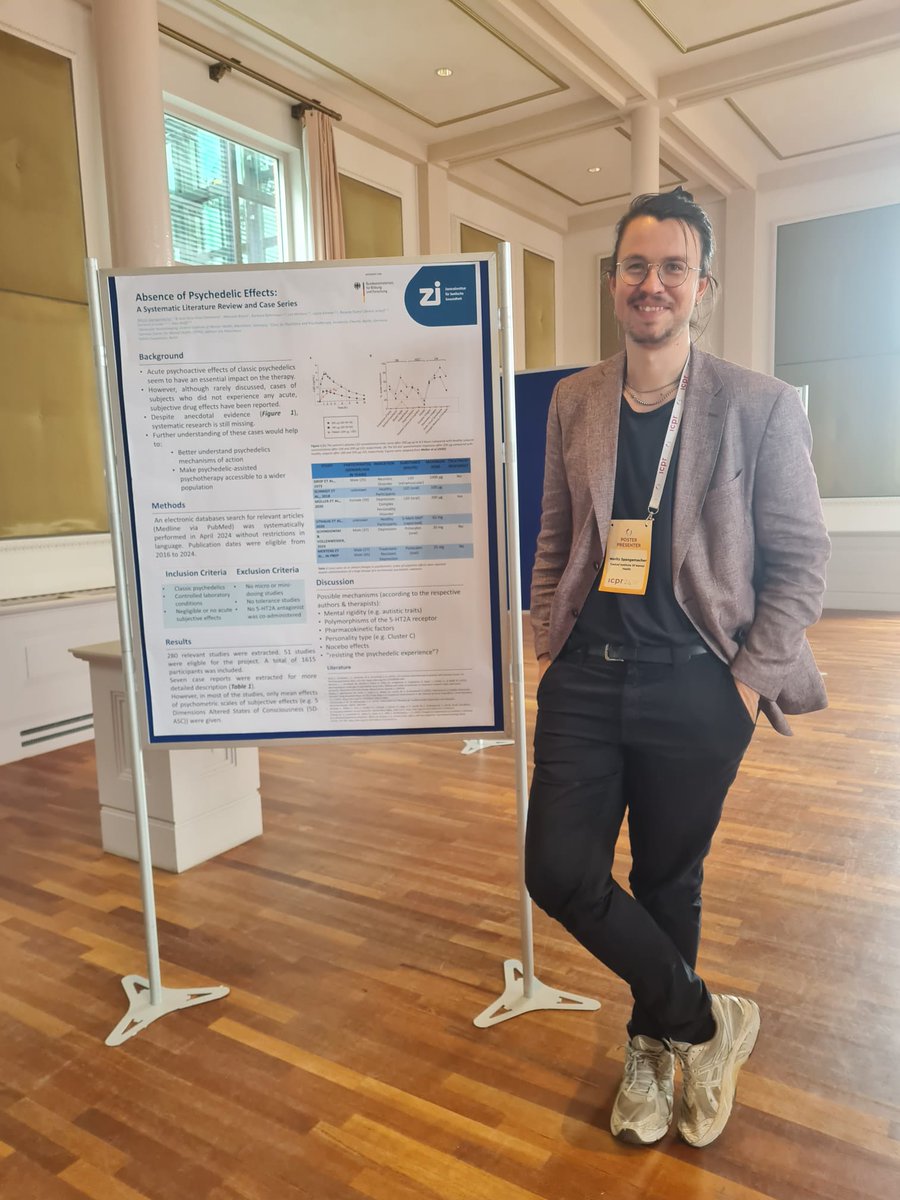 Had a great time at #icpr2024 presenting our literature review of subjects that did not report any (or almost any) subjective  effects despite administration of very high doses of serotonergic psychedelics. 
If you know or have heard of similar cases, hit me up 🙂🍄