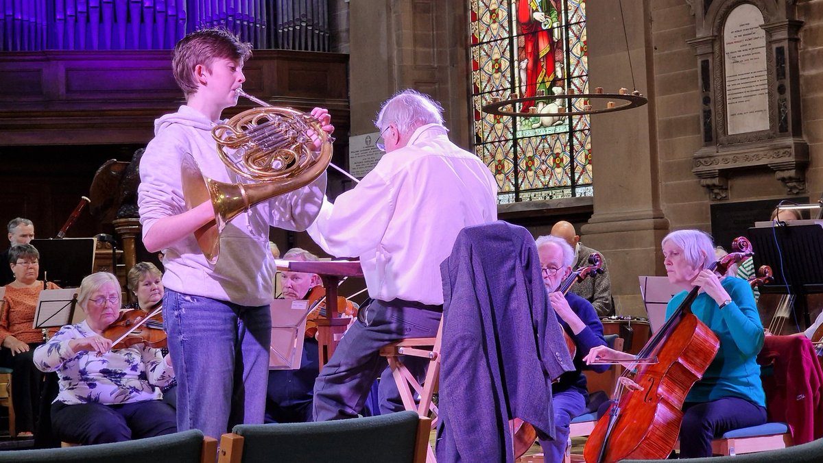 BuxtonMusSoc's tweet photo. Claire  Marsden rehearsing Strauss Horn Concerto No1 for tonight's Buxton Musical Society Young Artist Concert. @Chethams contribute so much to the musical future of our country. Thank you Claire and Chetham's School of Music. https://t.co/tHUUkDlV8F