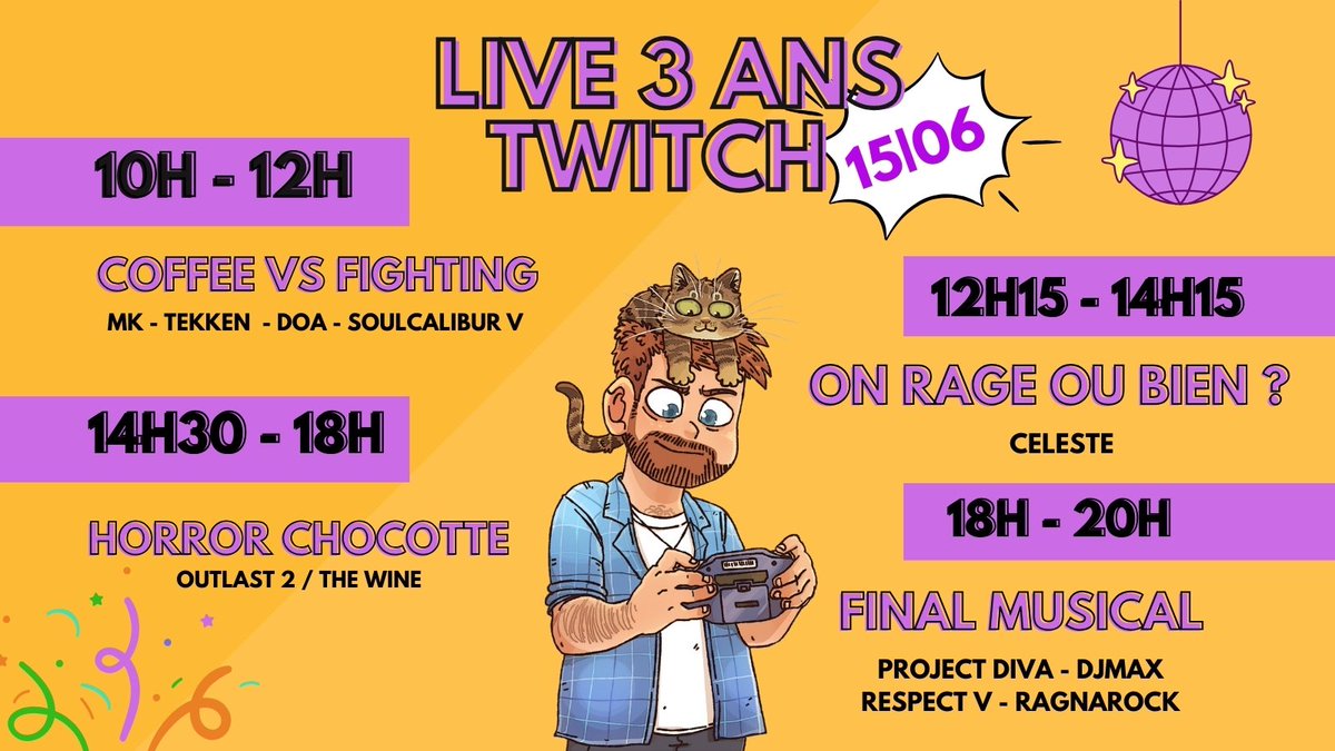 Chibirooki's tweet photo. 🎉 3 ANS DE TWITCH ÇA SE FÊTE 🎉 

À l'occasion des 3 ans de la chaîne, on se retrouve le samedi 15 juin à partir de 10h pour un live anniversaire ! 🎂 

Au programme : du fight, de la rage en passant par de l'horreur pour finir en musique 🌟 

Hâte de fêter ça avec vous ❤️ https://t.co/4x102C760e