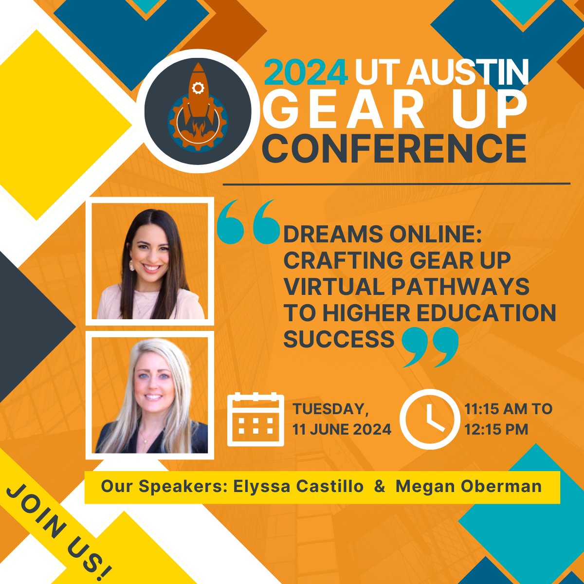 EducateMegan's tweet photo. ✨️See you soon! 🚀 

Catch our presentation on Day 2 "Dreams Online: Crafting GEAR UP Virtual Pathways to Higher Education Success" at the 2024 UT Austin GEAR UP Conference! 🎓 #GEARUPWORKS #UTGEARUP2024 https://t.co/LwfMS31P4R