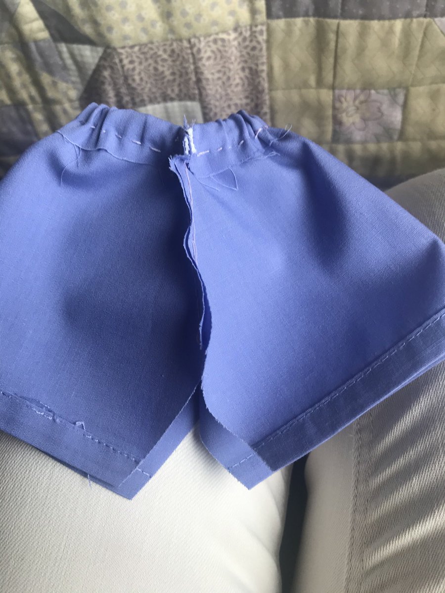 FredTedOlga's tweet image. Twelve #ShortsTutorial the last bit is both the legs (still inside out everyone) so you are stitching right across the two legs - can you see - the picture is upside down