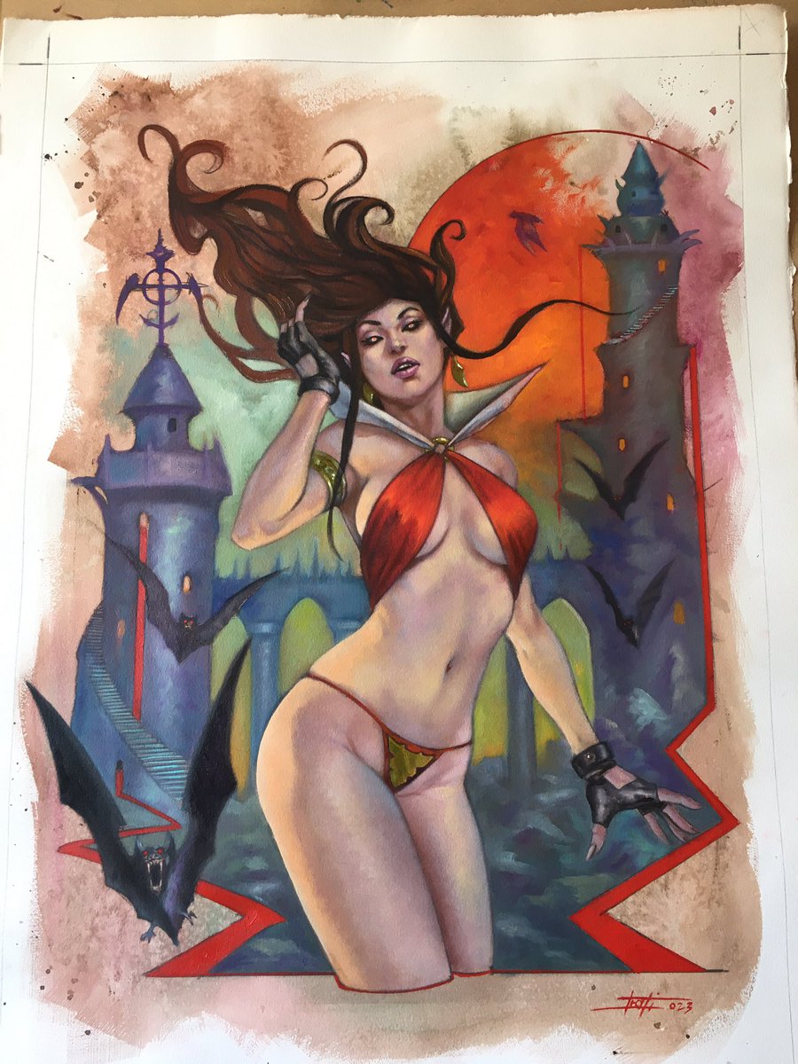 LucaStrati's tweet photo. #vampirella original Art oil painting🦇🦇 #art #lucastrati #lucastratiart @DynamiteComics #dynamitecomics #oilpainting #originalart #opencommission #comicbookart #drawing #vampire #blood https://t.co/enOJ3PDVNk