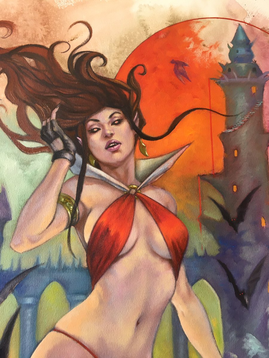LucaStrati's tweet photo. #vampirella original Art oil painting🦇🦇 #art #lucastrati #lucastratiart @DynamiteComics #dynamitecomics #oilpainting #originalart #opencommission #comicbookart #drawing #vampire #blood https://t.co/enOJ3PDVNk
