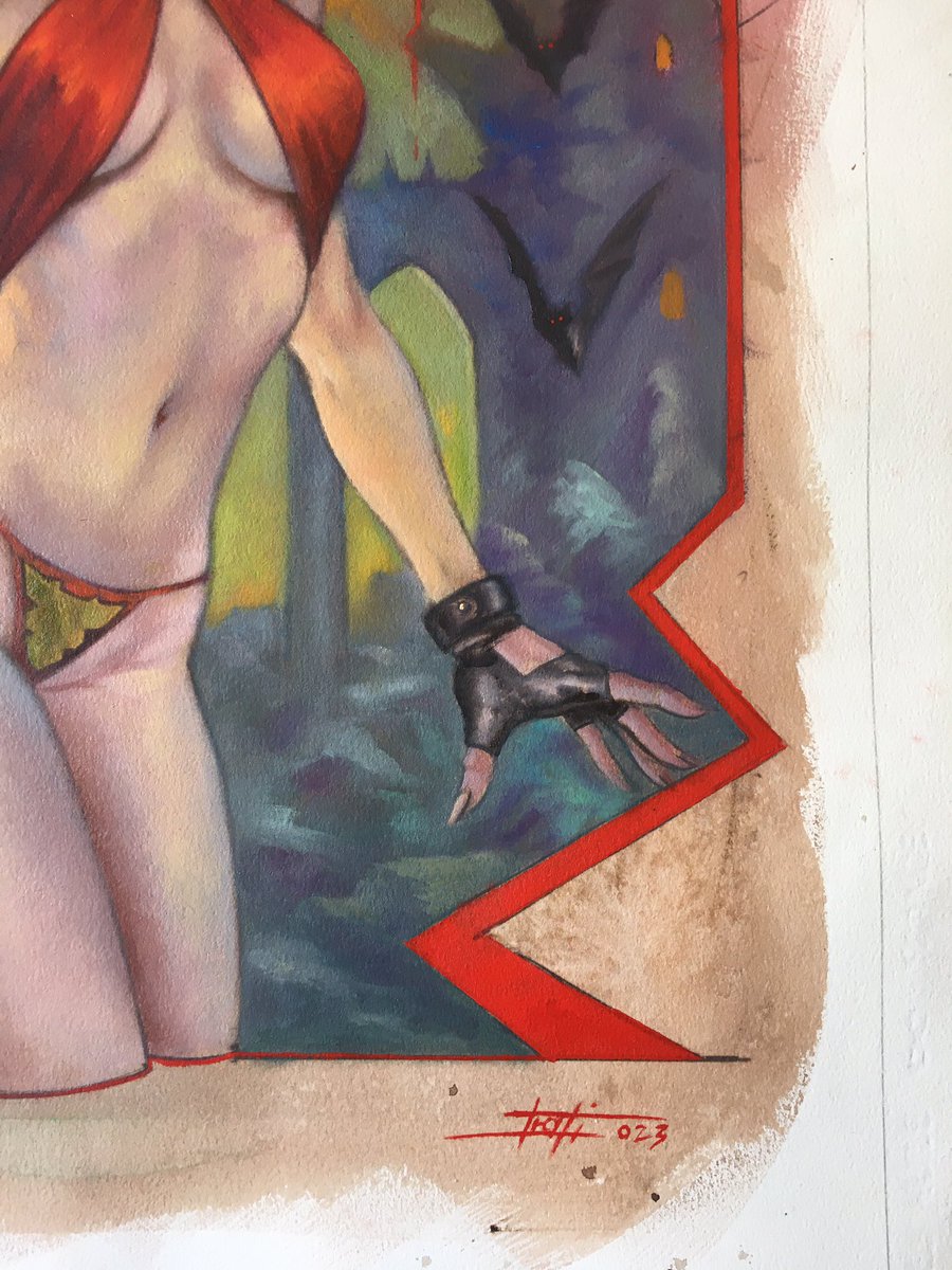 LucaStrati's tweet photo. #vampirella original Art oil painting🦇🦇 #art #lucastrati #lucastratiart @DynamiteComics #dynamitecomics #oilpainting #originalart #opencommission #comicbookart #drawing #vampire #blood https://t.co/enOJ3PDVNk