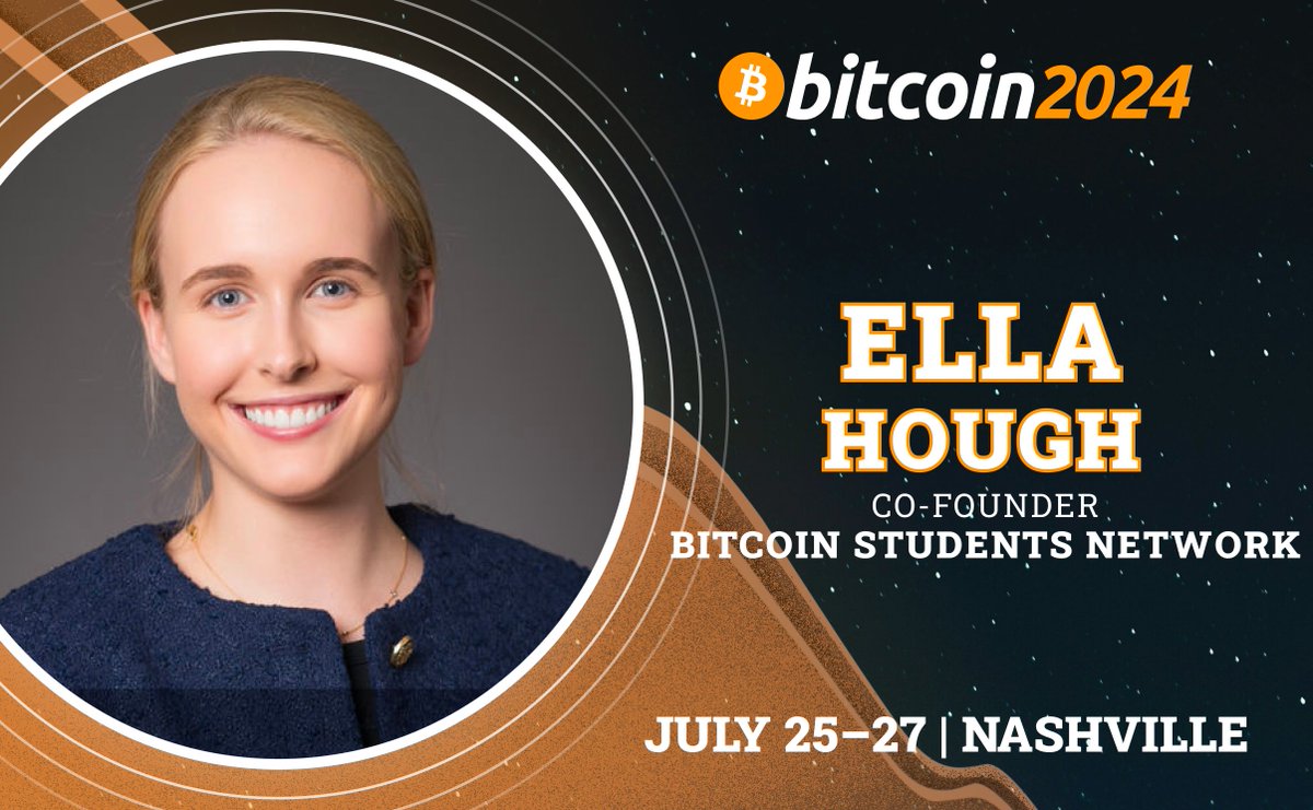 The Bitcoin Conference (@thebitcoinconf) on Twitter photo NEW SPEAKER ALERT:
Please welcome <a href="/21MMforthe21st/">Ella Hough</a>, Project Lead at <a href="/GenBitcoiners/">Generation Bitcoin</a> and co-founder of <a href="/BTCStudents/">Bitcoin Students Network</a>, to the official Bitcoin 2024 lineup! 🙌 NEW SPEAKER ALERT:
Please welcome <a href="/21MMforthe21st/">Ella Hough</a>, Project Lead at <a href="/GenBitcoiners/">Generation Bitcoin</a> and co-founder of <a href="/BTCStudents/">Bitcoin Students Network</a>, to the official Bitcoin 2024 lineup! 🙌