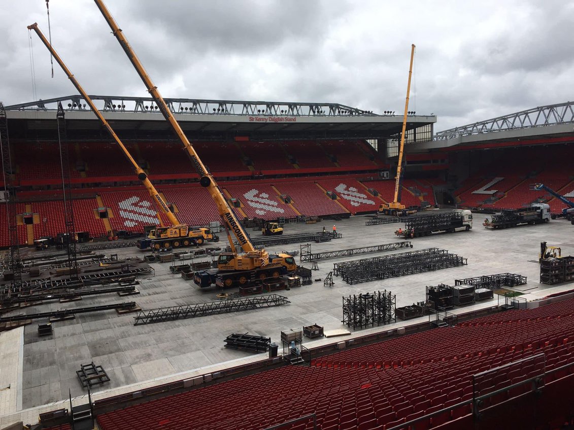 ErasTourLpool's tweet photo. The stage is now under construction for #LiverpoolTSTheErasTour! See you all in 4 days 😁🫶🏻❤️ https://t.co/VPtbveDAhz