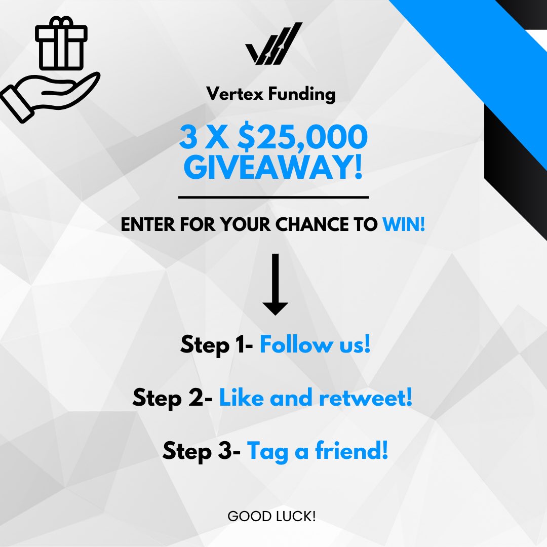 Vertex_Funding's tweet image. To celebrate our start of being active here on X…

3 x $25,000 Vertex Funding giveaway! 🚨 

To participate;

⭐️ Follow @vertex_funding!
⭐️ Like this post and retweet!
⭐️ Tag a friend! 

Ends on 30th June. Winners selected by a random comment selector. 

Good luck 💙