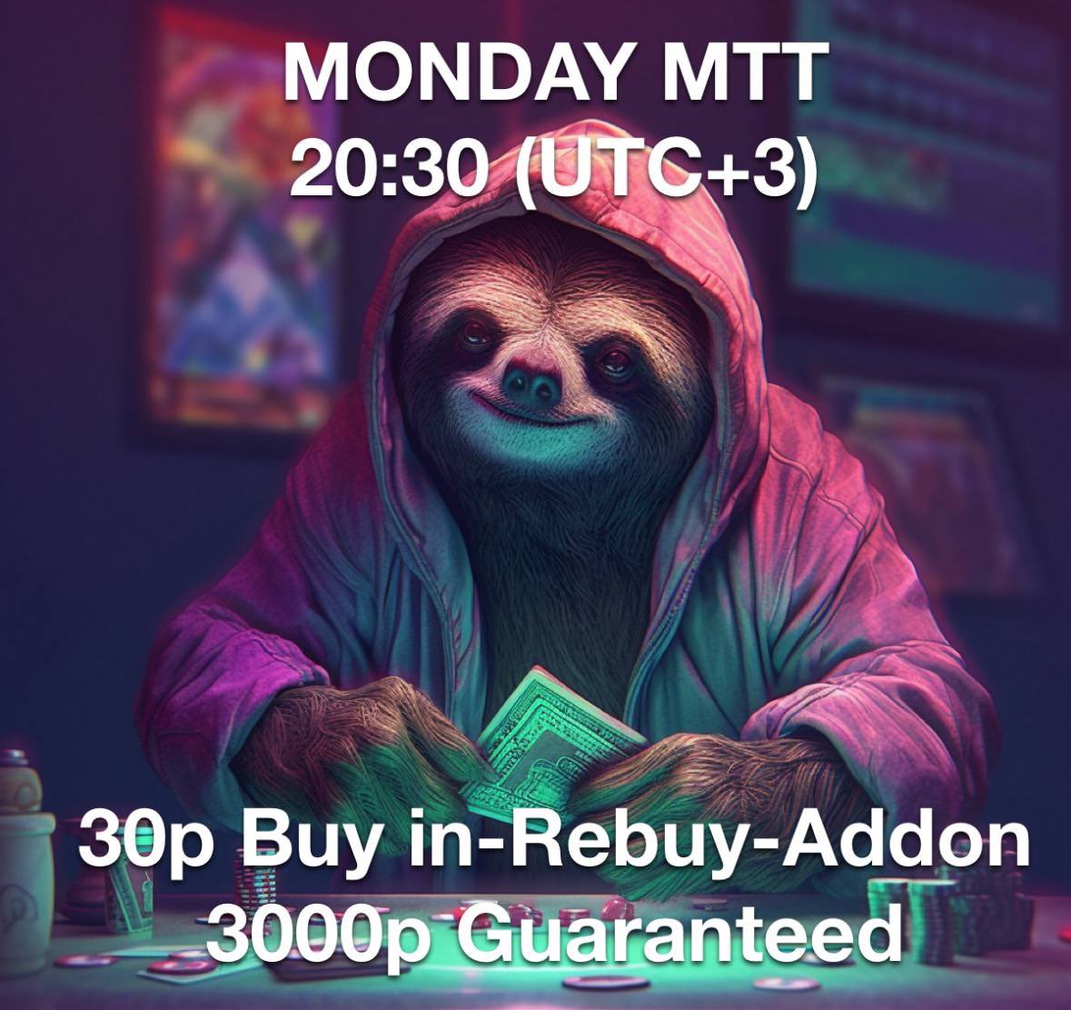 Monday MTT / No Limit Hold’em

Time: 13:30 EST

Buyin: $30 , 15k Chips
Rebuy: $30, level 12, 15k Chips
Addon: $30, 30k Chips
Blinds: 8 min, Turbo
Early bird registration: 20% (level2)

Guaranteed prize pool: $3.000💵

i.pokerbros.net/tn6SZvd7hKb

RT and Like to win a free entry