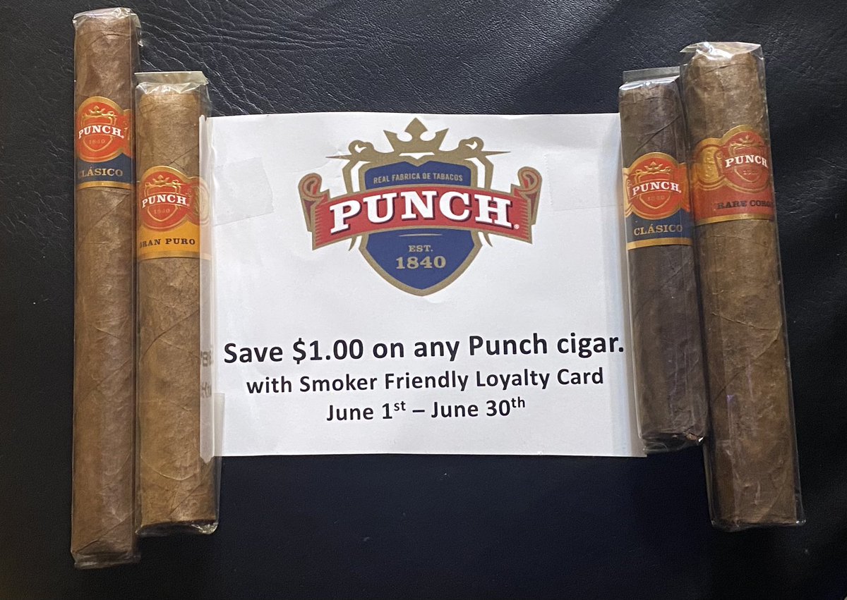 SmokerFriendlys's tweet photo. ✨SALE✨“Pack a punch” and save $1.00 on any punch cigar using your smoker friendly loyalty card. Not part of the loyalty program? No worries! stop on in with a valid ID and phone number and you can be signed up in seconds. #punchcigars #pittsburgh #smokeshop #cigarshop #sale https://t.co/bxW7oUmrgS