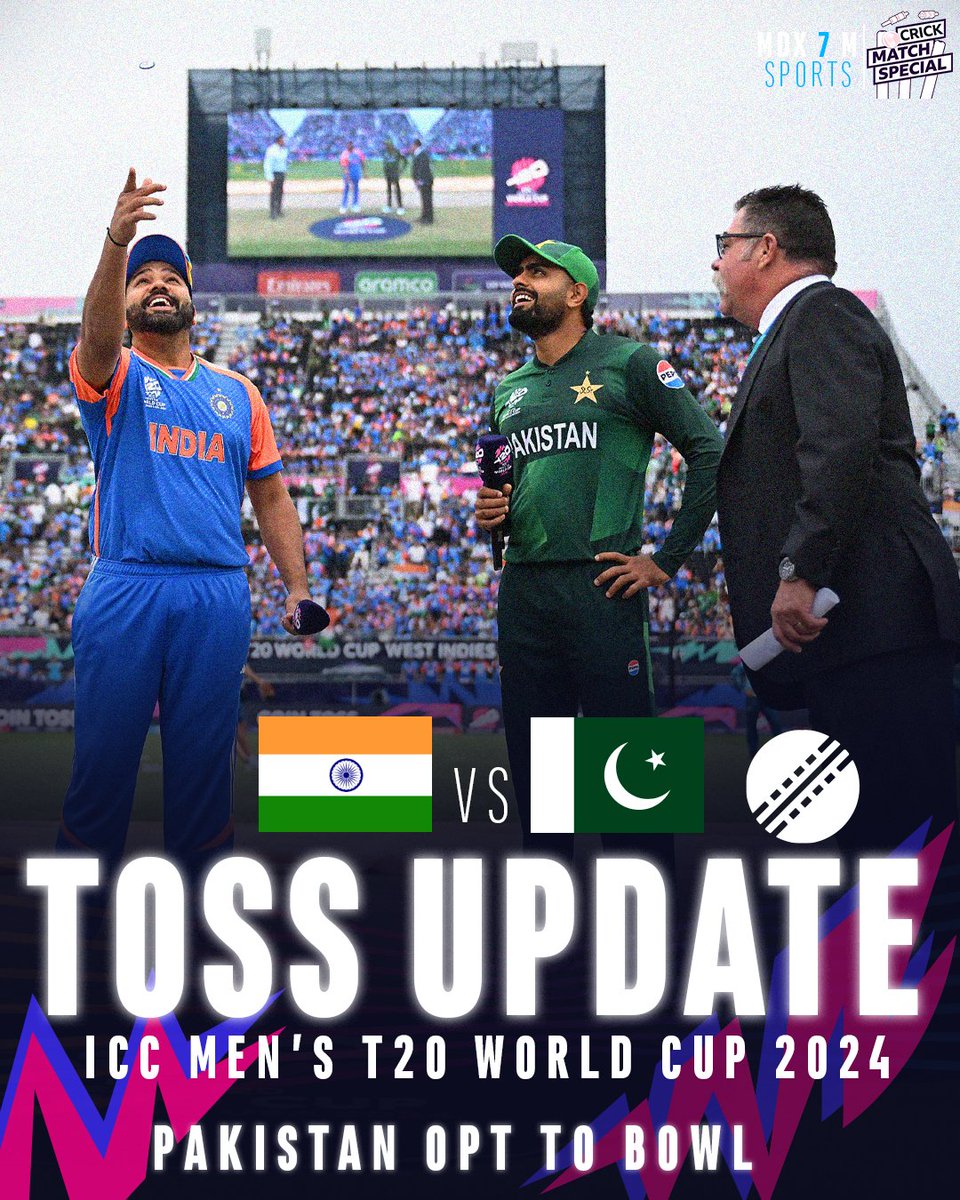 NethSri's tweet photo. Toss: Babar Azam wins and Pakistan 🇵🇰 will bowl first

#MDX7MCricket | #ICCT20WorldCup2024 | #T20WorldCup | #India | #Pakistan | #INDvPAK | #Cricket https://t.co/WhMOn3Wkrf