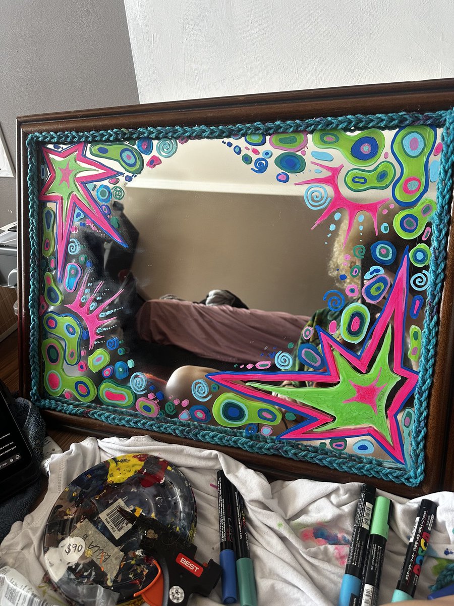 thrifted mirror i painted for funsies