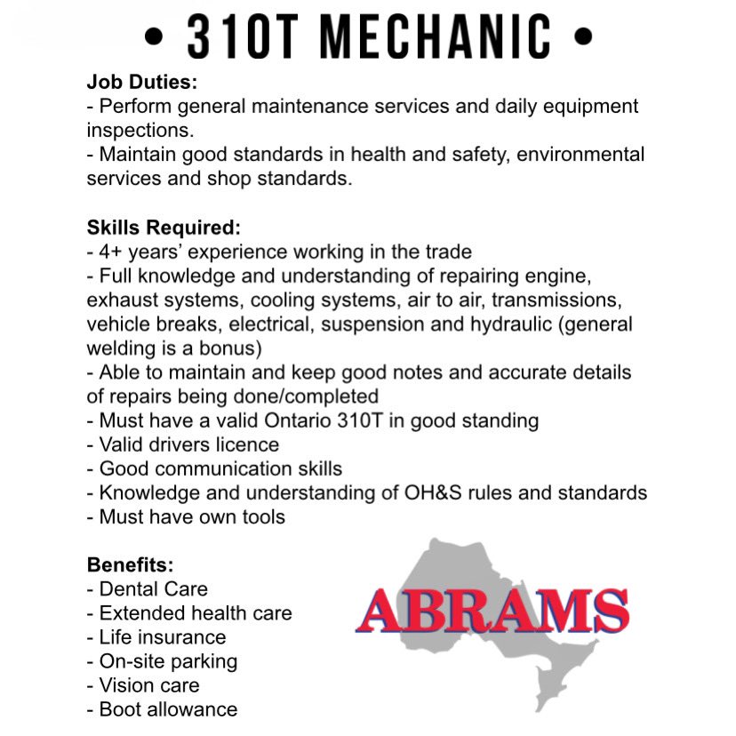 Abramstowing's tweet photo. We are now HIRING for multiple positions all over the GTA!!! https://t.co/4itK7zaAdd